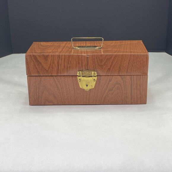 Vintage Ballonoff Porta File Metal Brown Woodgrain File Box - Picture 1 of 11